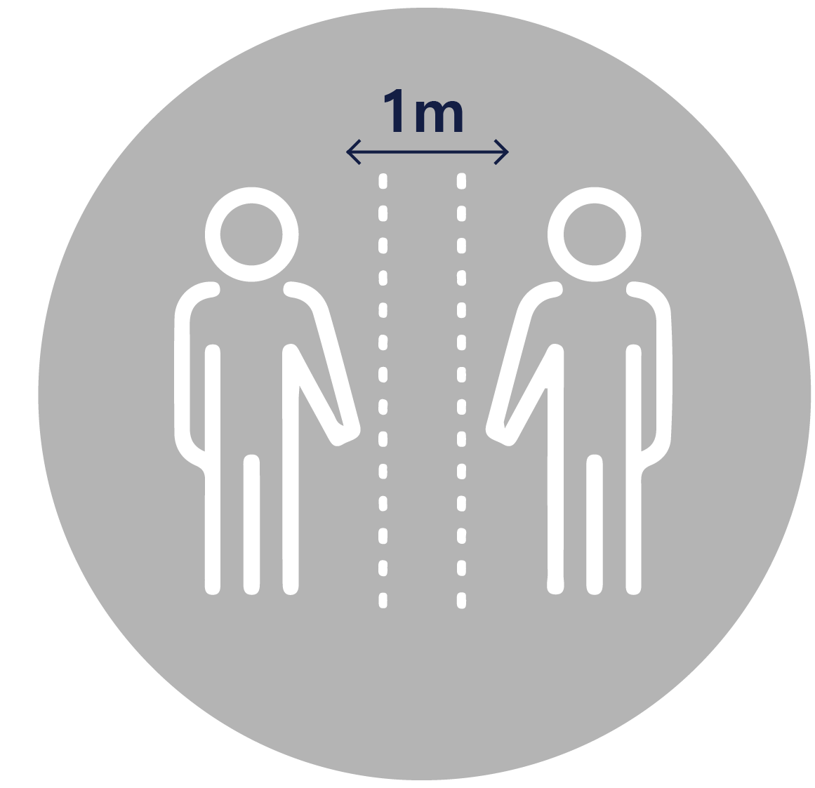 Graphic depicting 1 meter distance between individuals